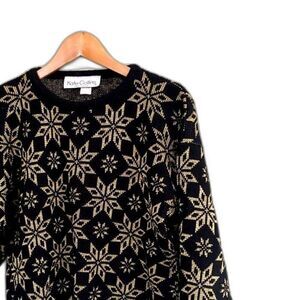 KATE COLLINS vintage metallic gold snowflake sweater holiday winter Granny Glam
